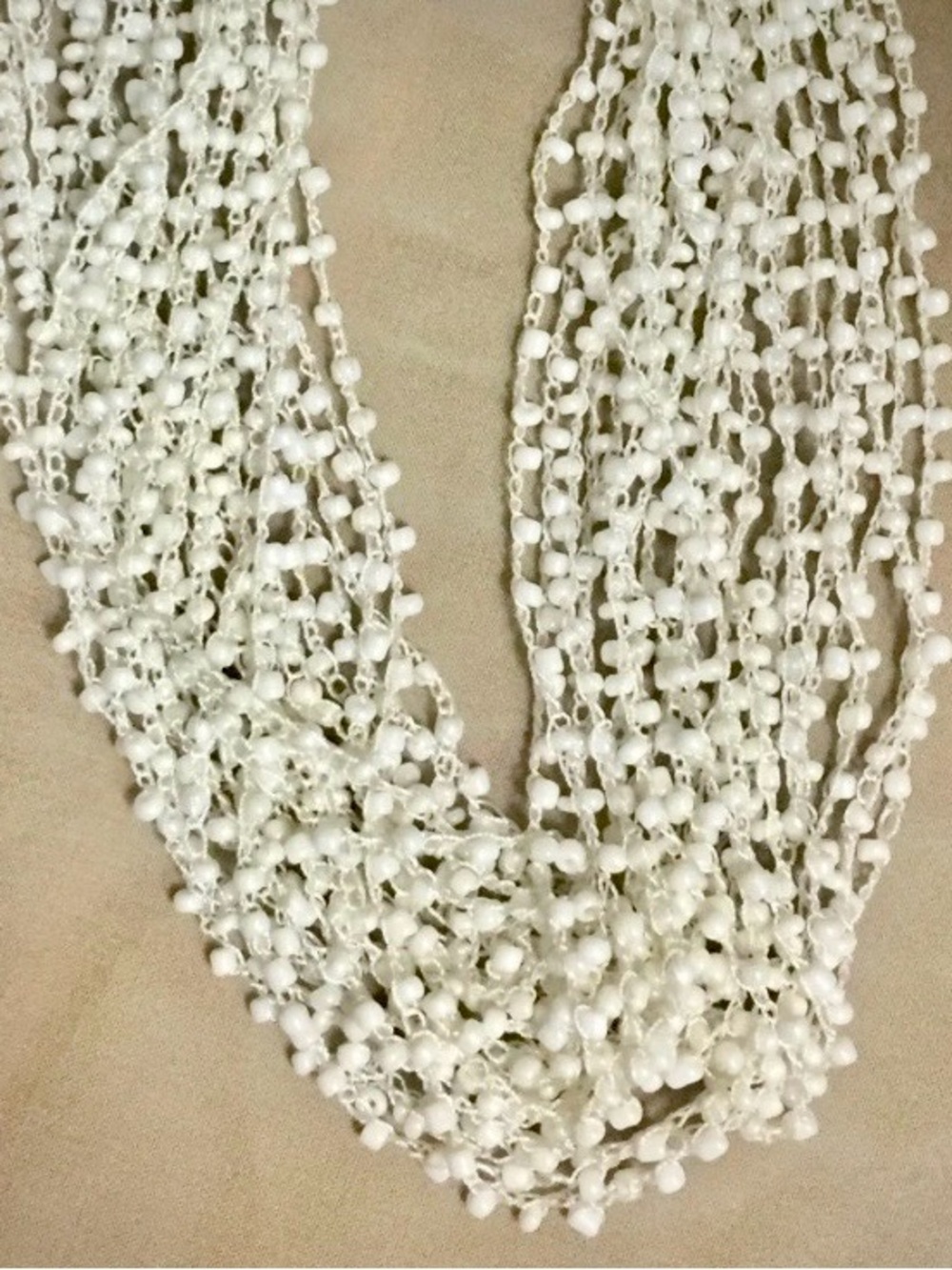 Beachy Coastal Multi Strand Crocheted Cream Off White Faux Pearl Necklace Scarf - Picture 5 of 8